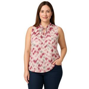 NEW Halogen Large to XL Twist Neck Sleeveless Blouse Magenta Pink White Gray